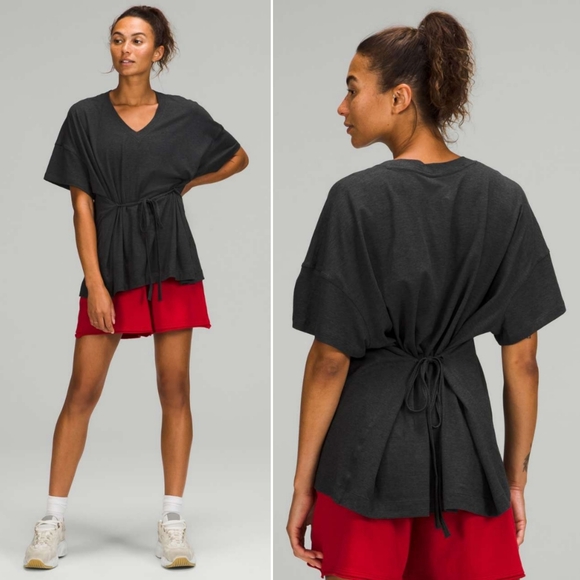 Lululemon Side Tie V-Neck Tee in Heathered Black - Like New Condition - Picture 1 of 13